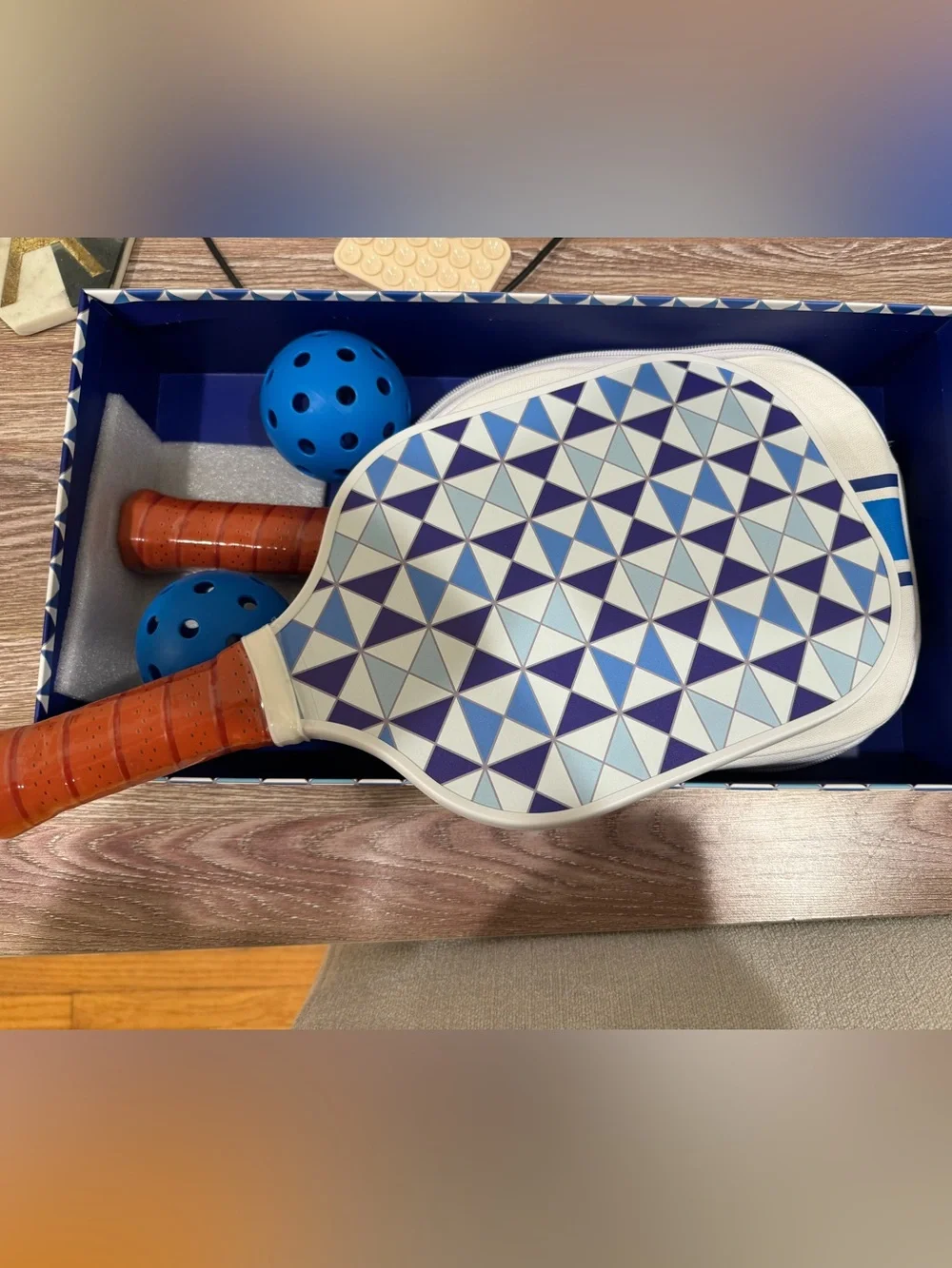Jonathan Adler Blue Geometric Pickleball Set